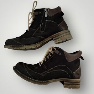 V Italia Giovanni Black Brown Leather Ankle Boots Side Zipper Poland Size 39